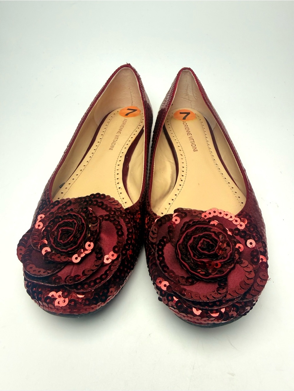 Adrienne Vittadini Red Sequin Floral Slip-On Flats Womens Size 7